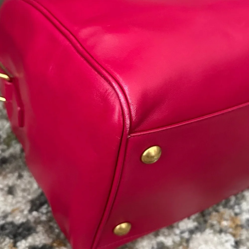 SAINT LAURENT FUCHSIA YSL 2 WAY LEATHER DUFFEL BOSTON CROSSBODY BAG CARDS & COA - Picture 10 of 16